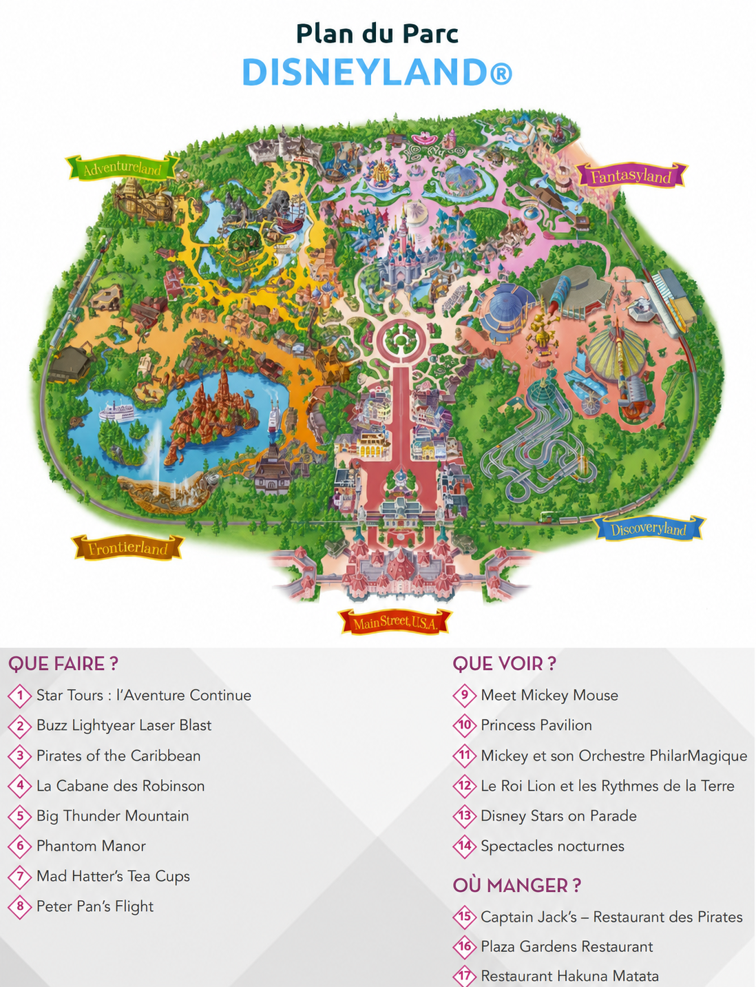 Plan détaillé 2026 du Parc Disneyland